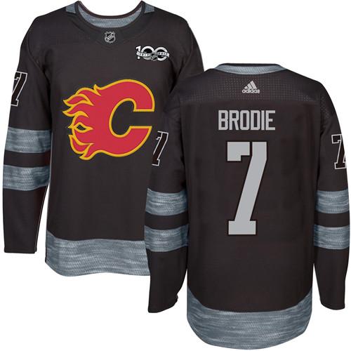 Adidas Flames #7 TJ Brodie Black 1917-100th Anniversary Stitched NHL Jersey - Click Image to Close